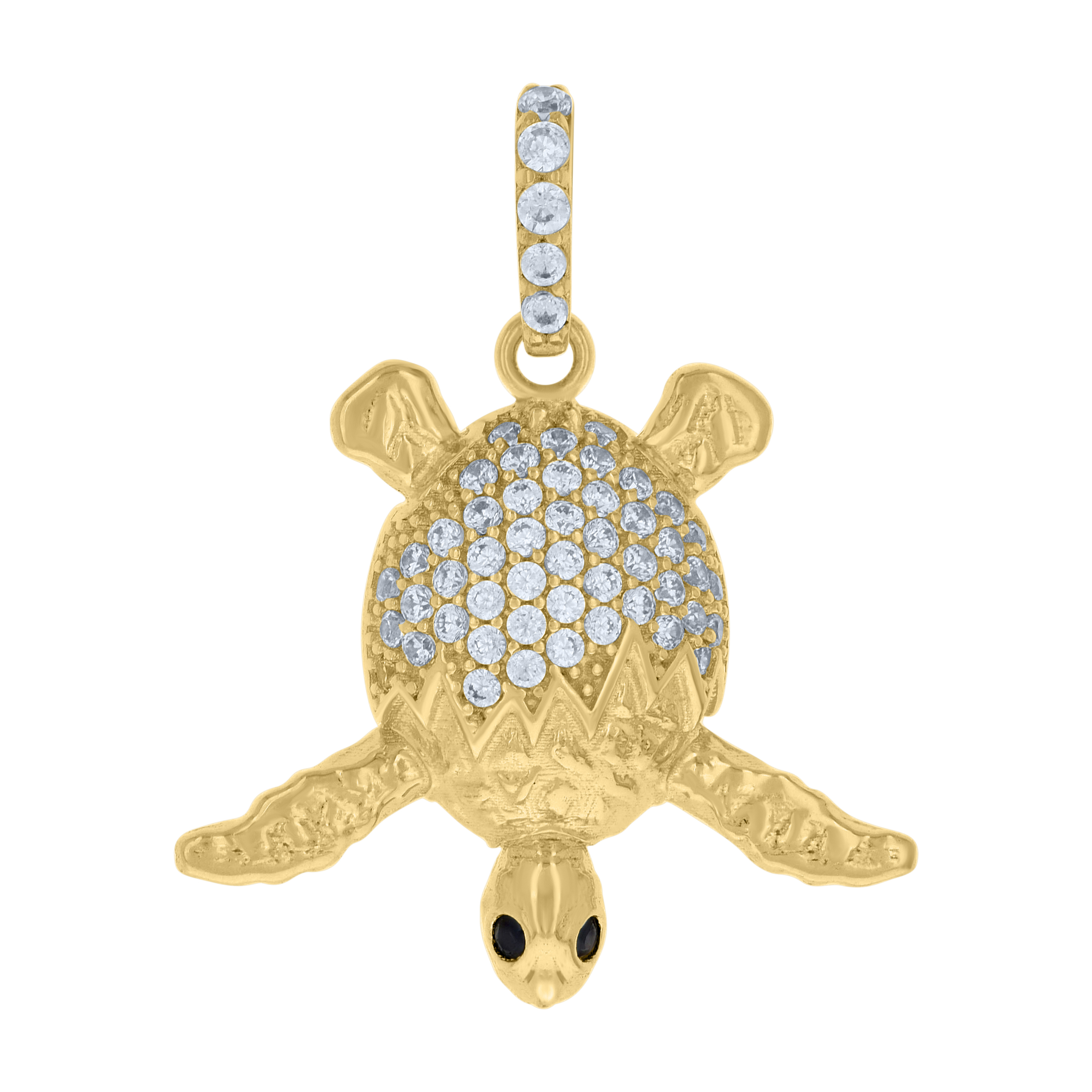 10kt 10k Yellow Gold Women Black White Cubic-Zirconia Turtle Ocean Charm Pendant